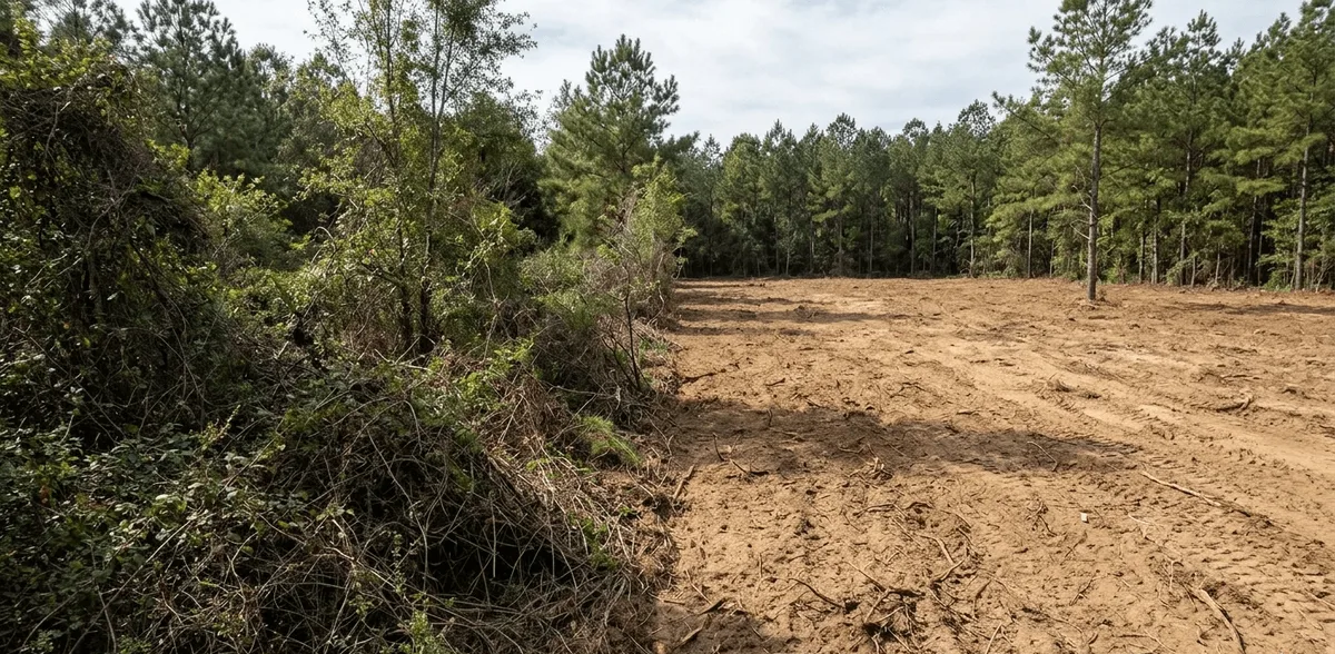 Brush clearing removing overgrown vines and scrub from a Burke County property